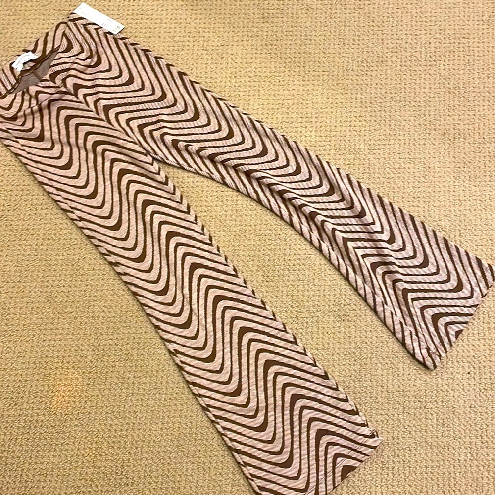 COPY - Urban outfitter small brown & white wavy stripe flare pants